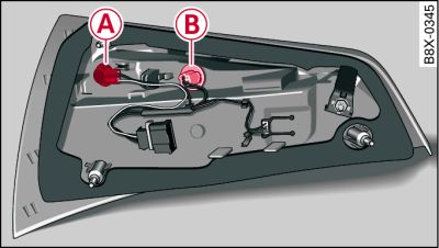 Position of the bulbs on the bulb carrier. Example: Left rear light